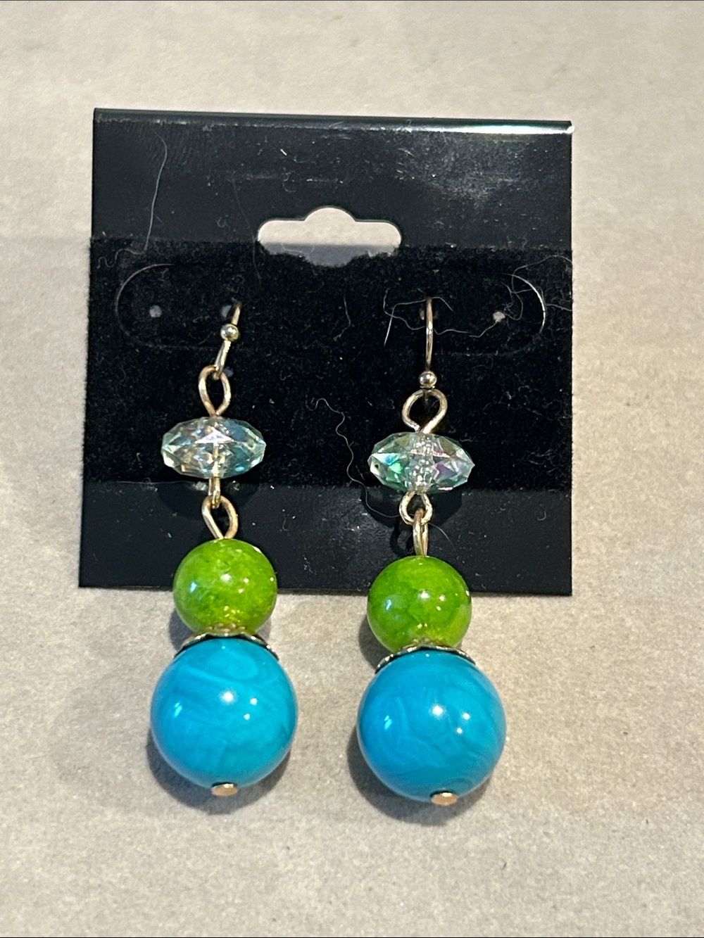 Green and Turquoise Bead Drop Earrings - Women Jewelry